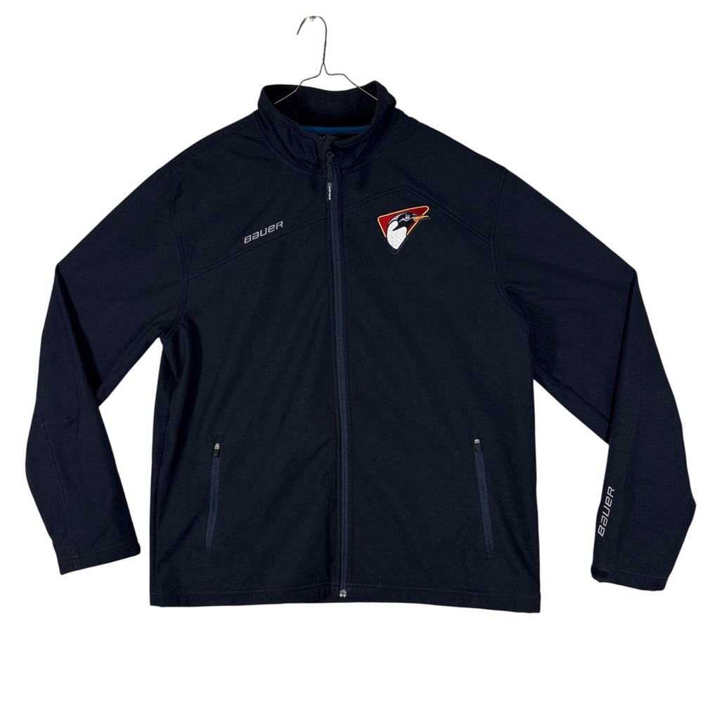 Bauer Team Hockey Softshell Jacket Black Full Zip Fleece Lined Mens XL Penguin